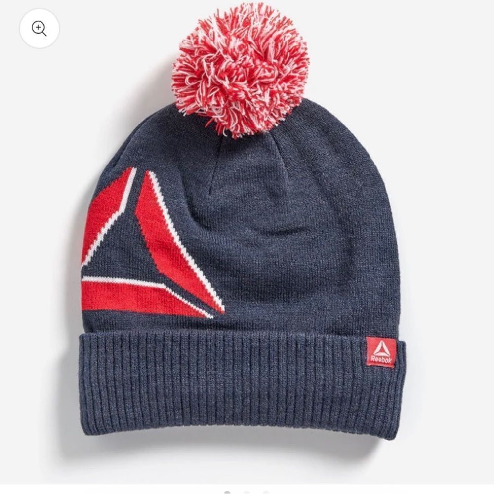 Reebok Blue and Red Beanie New With Tags Pom Pom